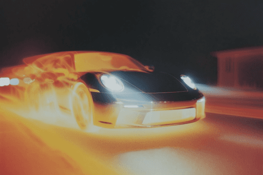 A racing car moving through a brightly lit tunnel.