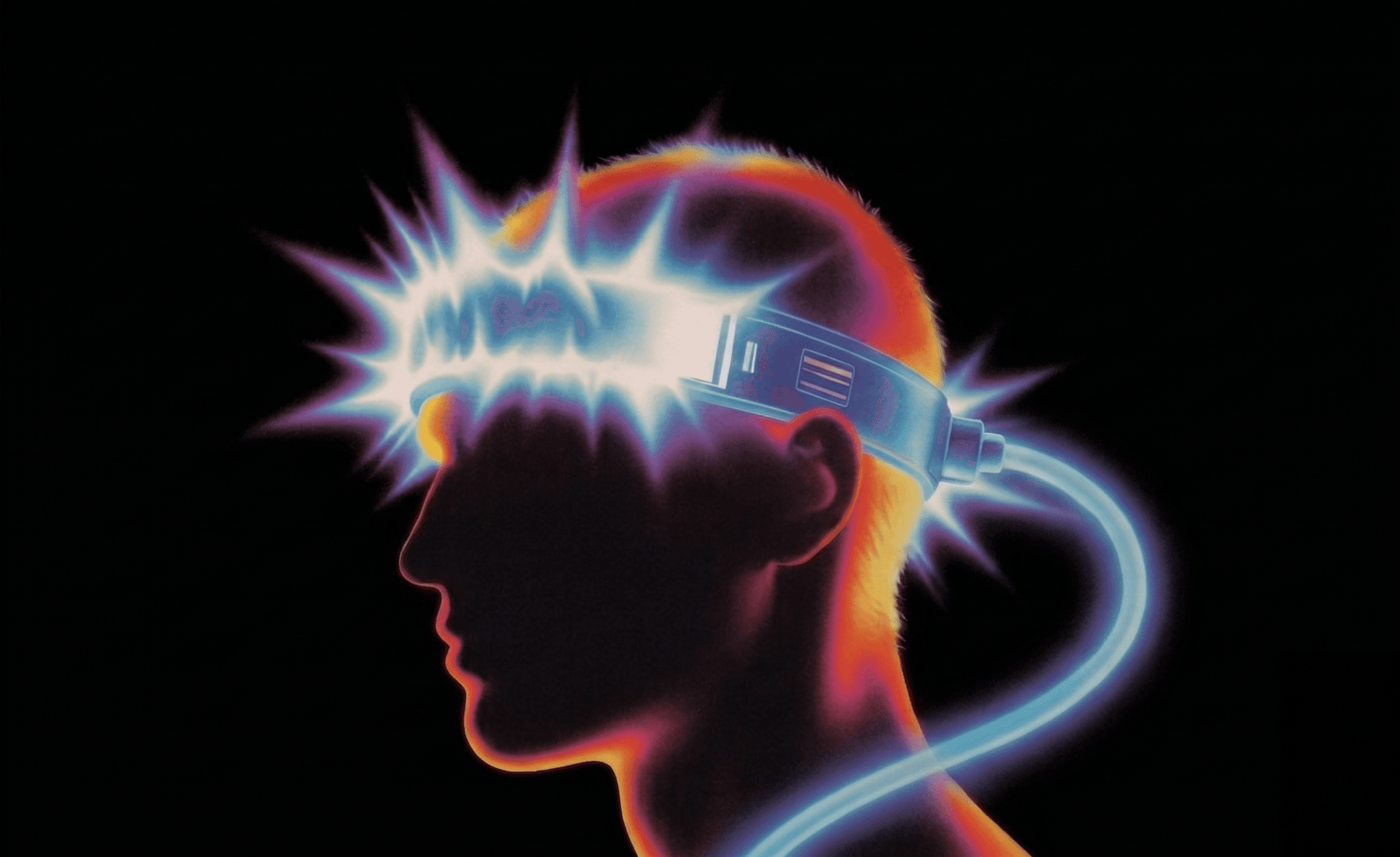 Illustration of vibration and energy around a person wearing a headband.