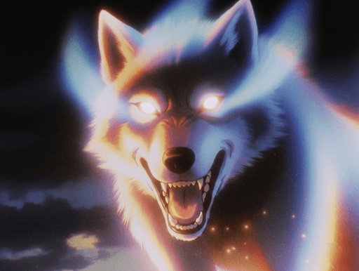 An alert wolf represents an intensified expression of the racing companion.