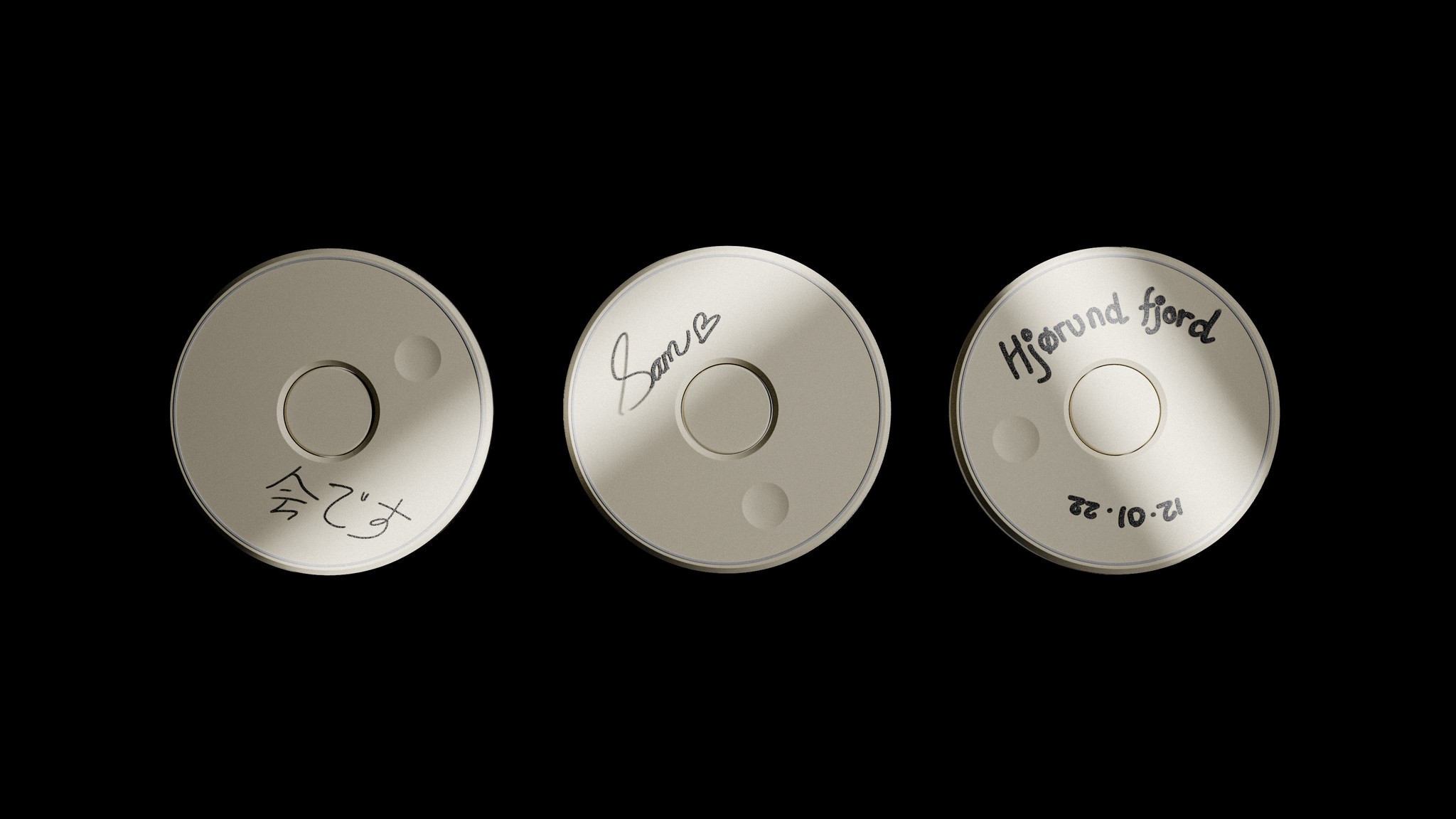 Three labelled Chime discs for storing different sound recordings.